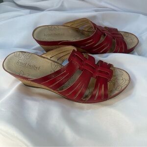 Red leather wedge sandal